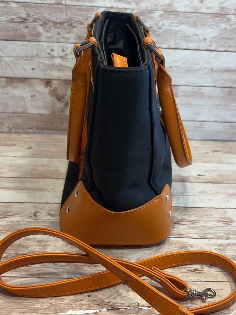Vintage Longhorns Black and Orange Canvas Tote with Removable Strap